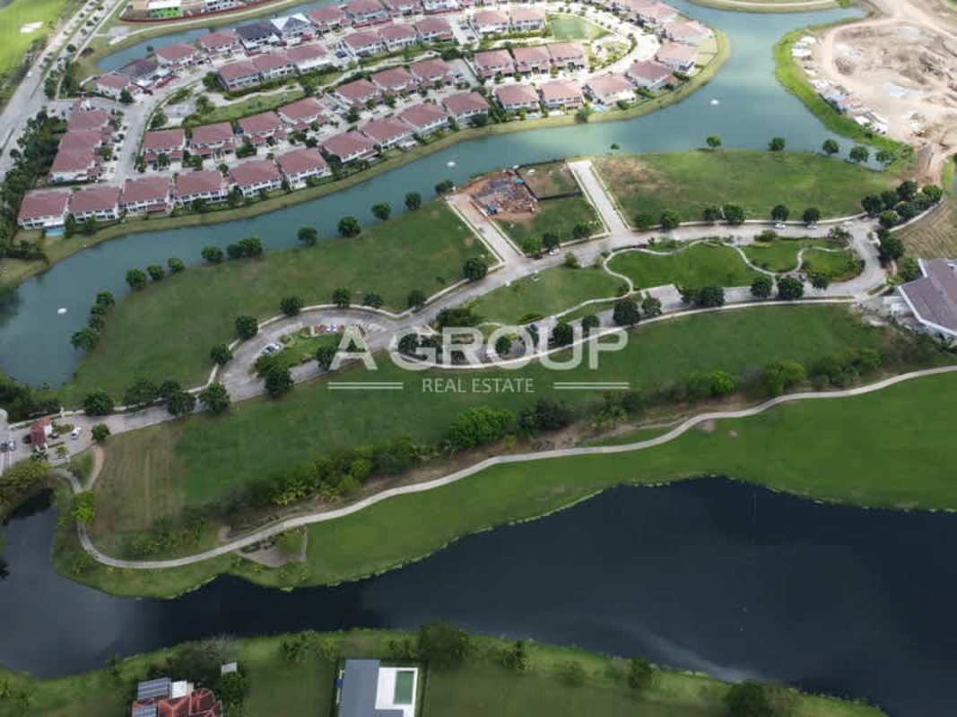 Aerial view of suburban development with lakes and greenspaces at Santa Maria Golf & Country Club Panama