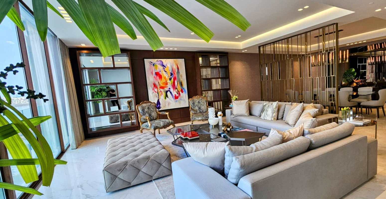 Spacious living room with floor-to-ceiling windows and ocean views The Residences Punta Pacífica Panama