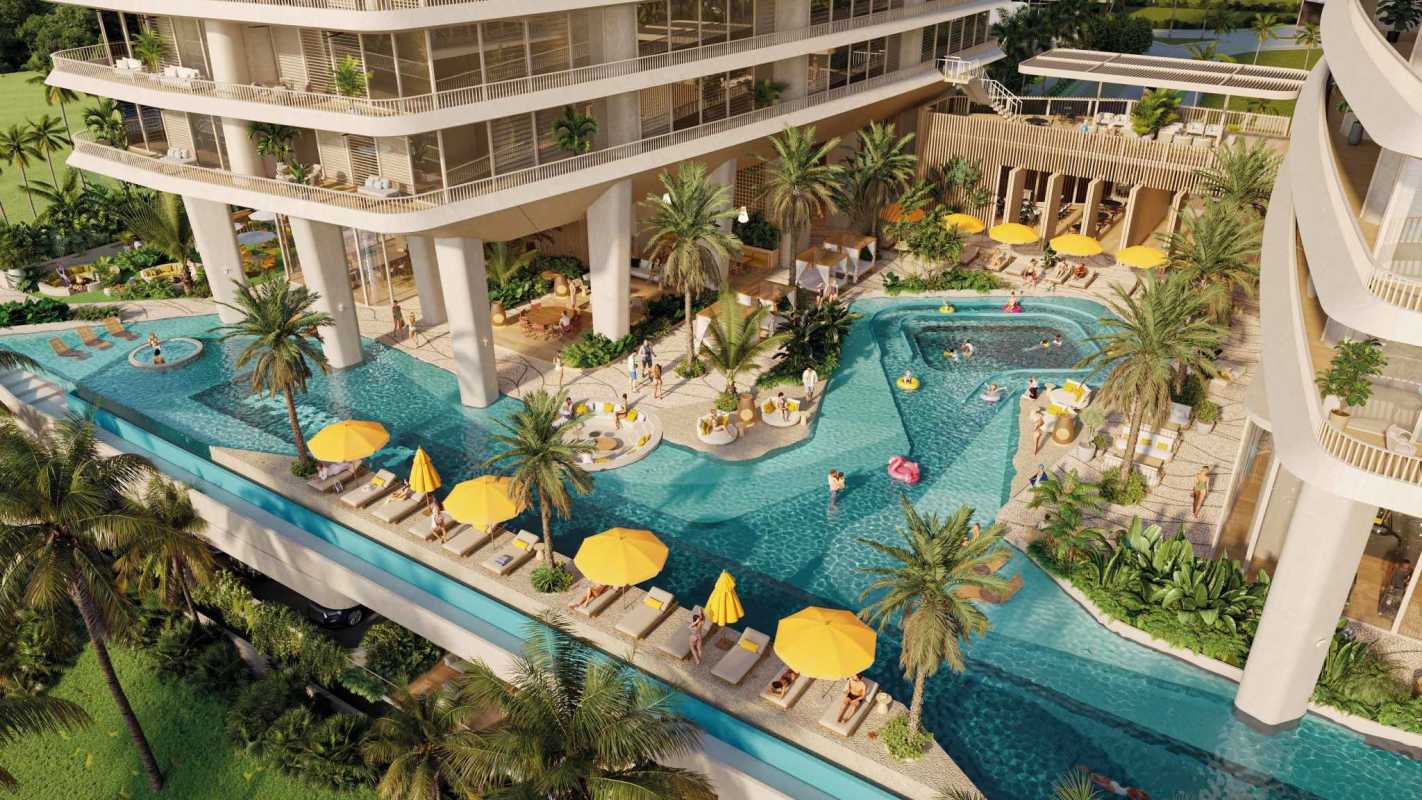 Modern riverfront condo high-rise buildings in PH Ipanema Costa del Este Panama