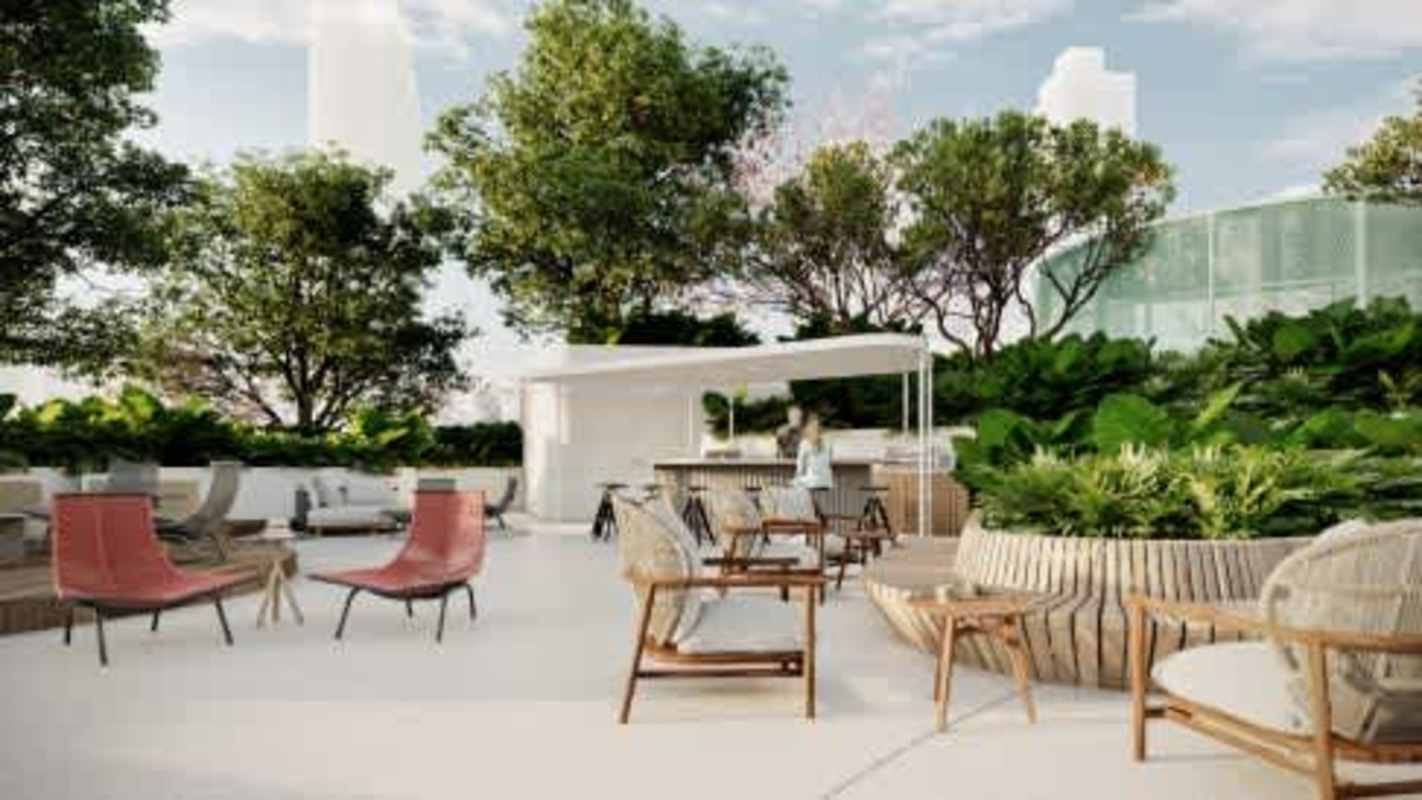 In-building bowling lounge with seating and bar luxury BIOMA tower Costa del Este Panama