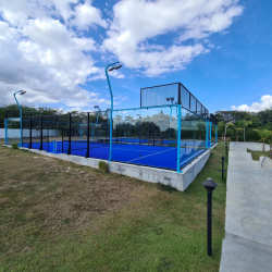 Modern outdoor padel tennis court in beachfront Punta Caelo community Panama