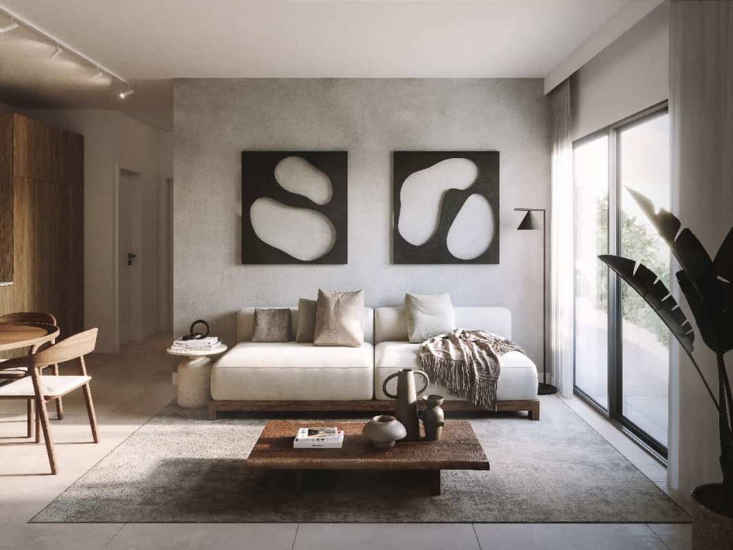 Modern minimalist living room with sectional sofa, large window in PH Amara El Cangrejo