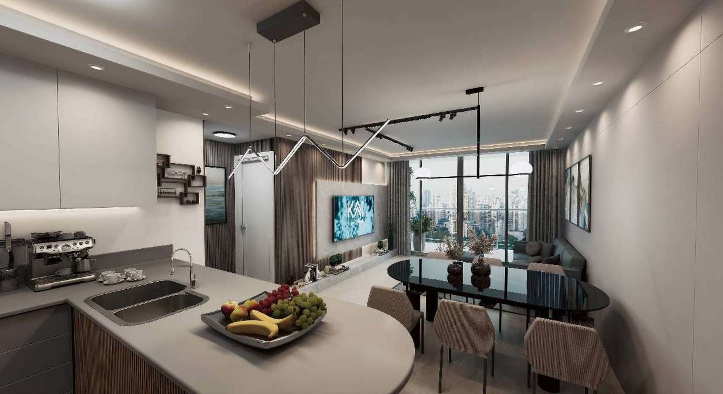 Modern open kitchen with island breakfast bar PH Kai Costa del Este Panama