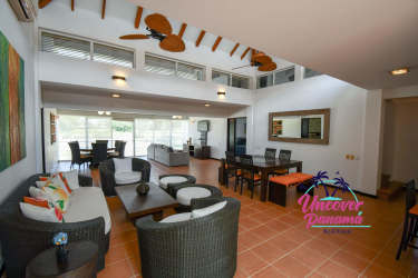 Villa kitchen with granite counters and breakfast bar in Costa Blanca Golf & Villas Rio Hato Panama