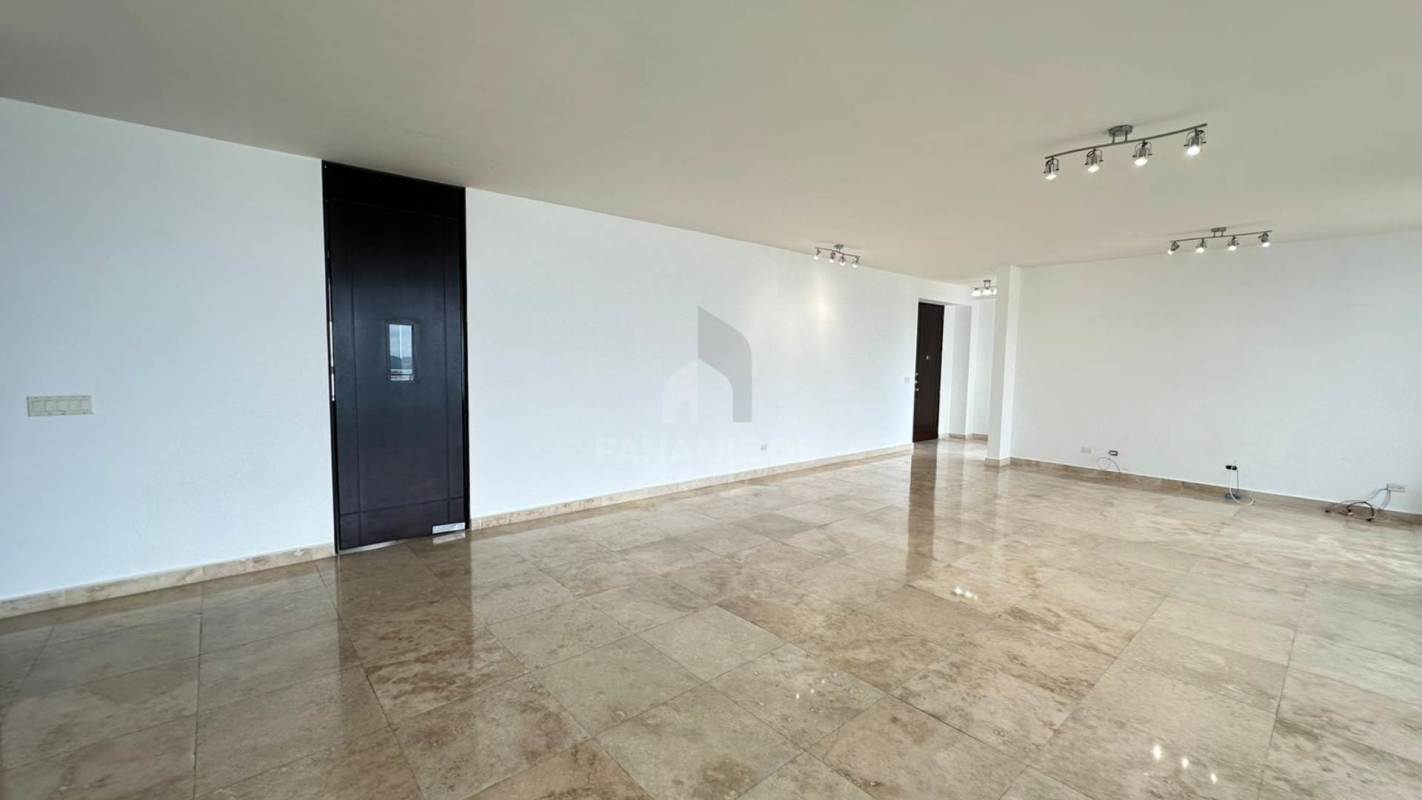 Modern bedroom with large windows, marble floors and city ocean views in PH Aqualina Panama City