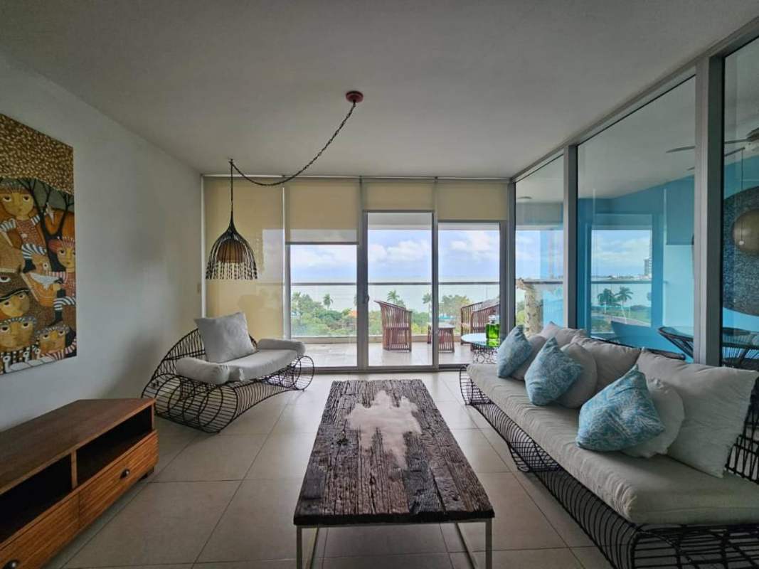 Coastal-themed living space with ocean views, open layout PH Rivage Tower