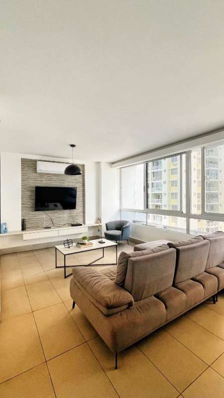 Contemporary kitchen with granite countertops, appliances, grey cabinets at PH La Loma Panama