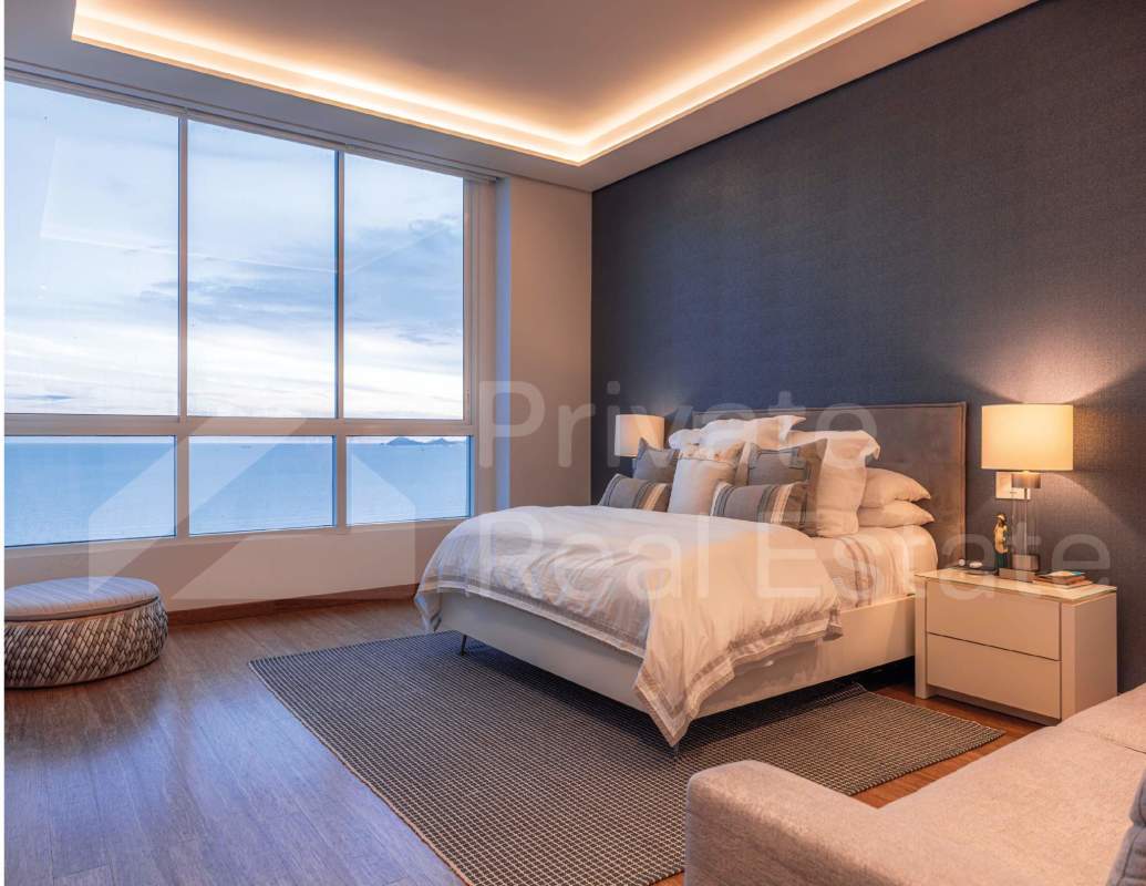 Modern bathroom with double vanity, bathtub, and glass shower PH Acqua 1 Costa del Este Panama