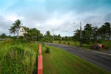 Access road and palm-lined entrance near Las Olas Resort oceanfront lots Playa La Barqueta Panama