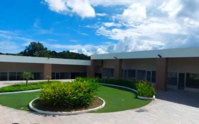 Landscaped courtyard and pathways at commercial plaza Mystic City in La Chorrera Panama