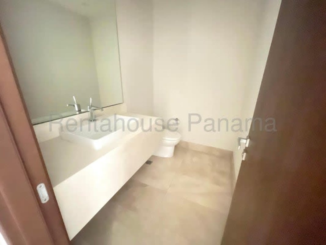 Bright living room with large panoramic windows, marble floors in PH Albatross Santa Maria Panama