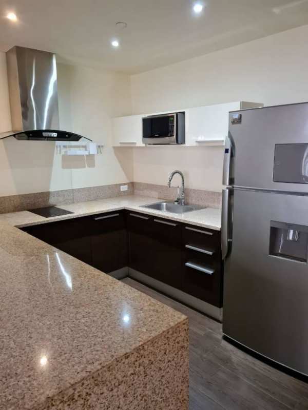 Modern granite kitchen with appliances in luxury apartment Panamera Residences for rent Panama