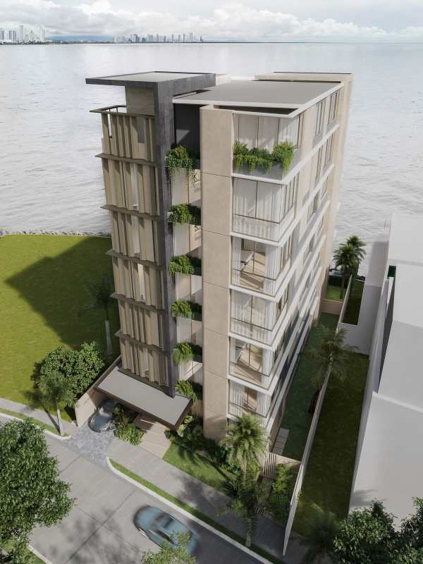 Luxury fitness center with sea view windows wood panel ceiling PH Aremar Panama