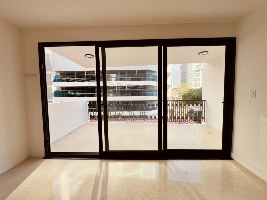 Private spacious balcony overlooking El Cangrejo neighborhood in Panama City