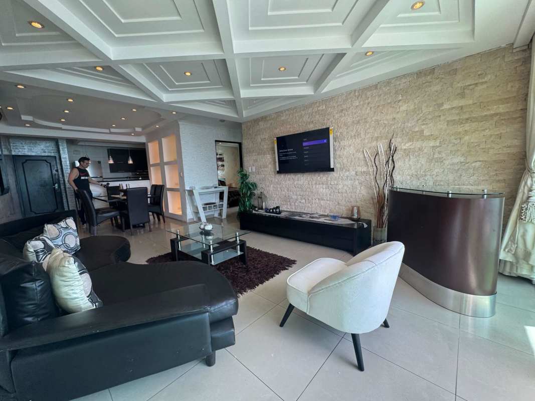 Bedroom with large windows and ocean view PH Pacific Sea Punta Paitilla Panama