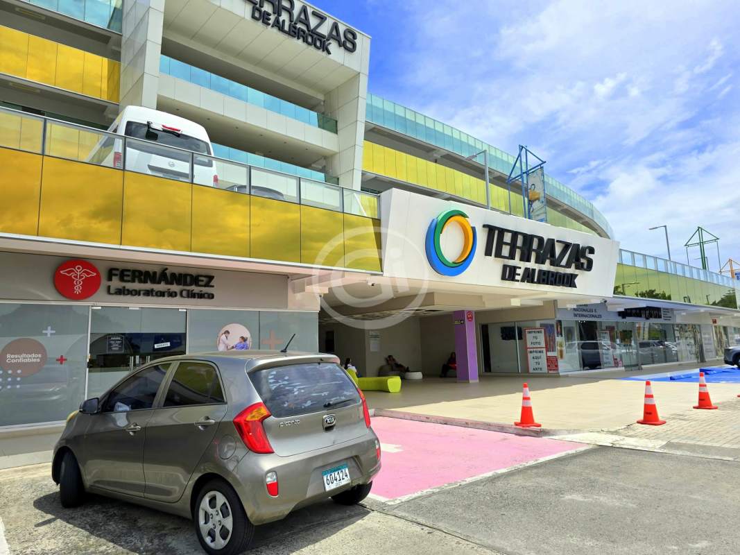 Ground floor retail location with glass store facade at Terrazas de Albrook shopping center in Albrook Panama City