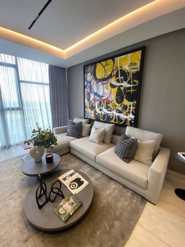 Contemporary living area with skyline views and luxury finishes at PH La Maison Fendi Panama