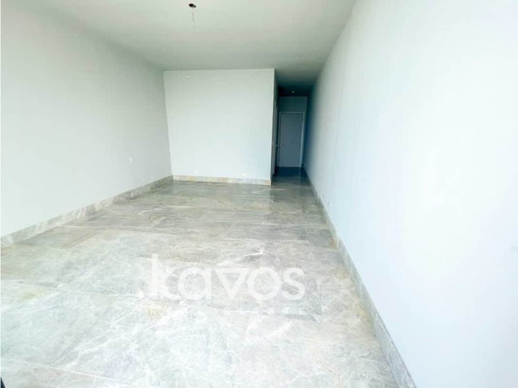 Spacious modern open living room with marble floors and wide windows ocean front The Towers Panama City