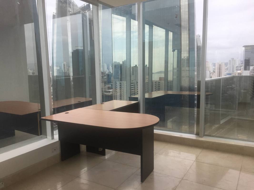 Reception lobby inside office suite at PH F&F Tower on Calle 50 Panama City