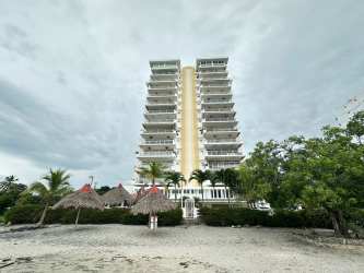 Modern beachfront condo building PH Miramar Farallon with balconies facing the Pacific Ocean Panama