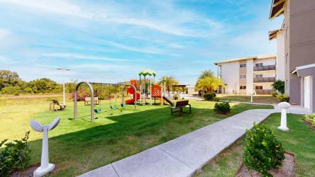 Modern children’s playground with slides and climbing frames at Playa Caracol Punta Chame.