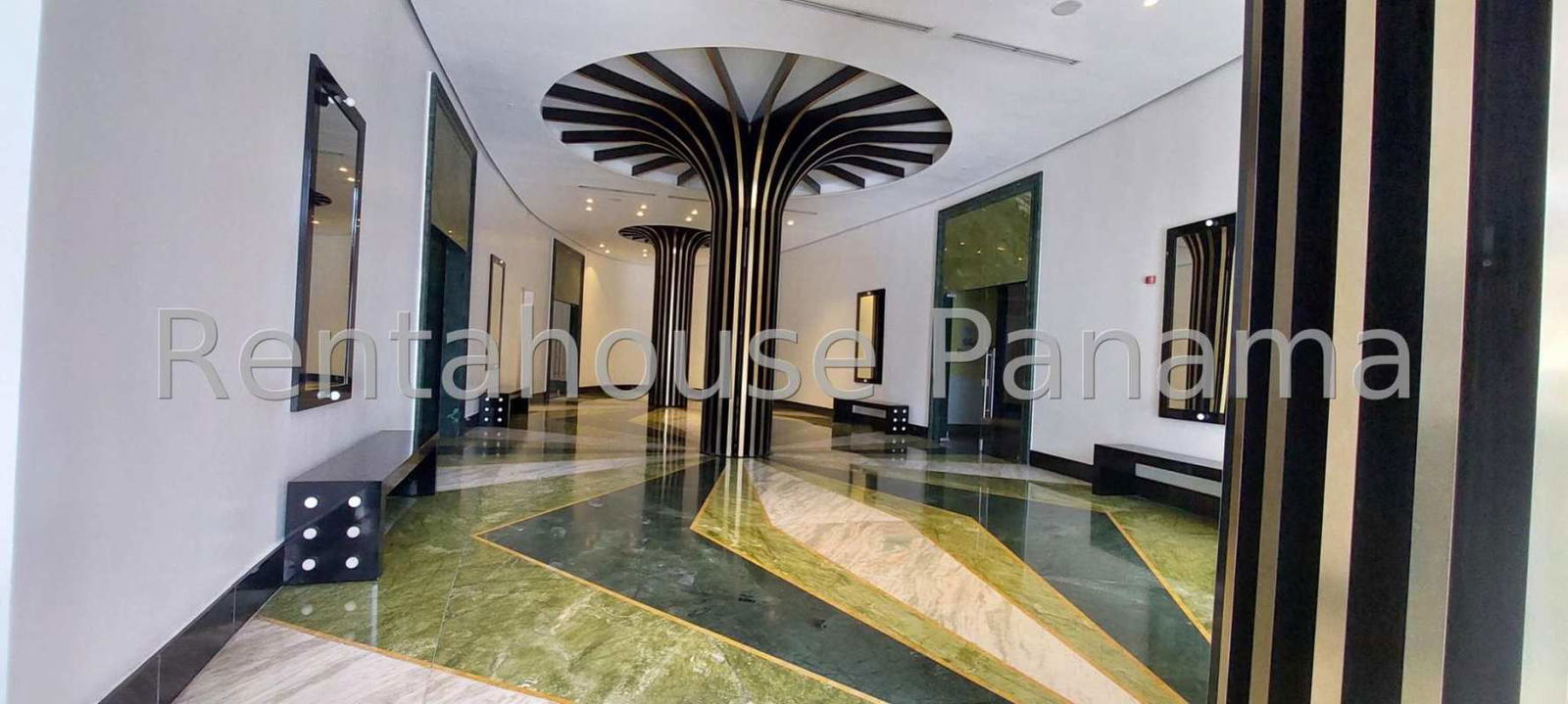 Contemporary minimalist kitchen with white cabinetry and granite tops PH Jade San Francisco Panama