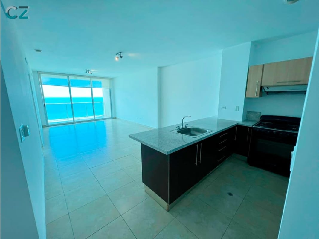 Sleek granite kitchen with stainless appliances and ocean view window PH H2O On The Ocean Avenida Balboa Panama