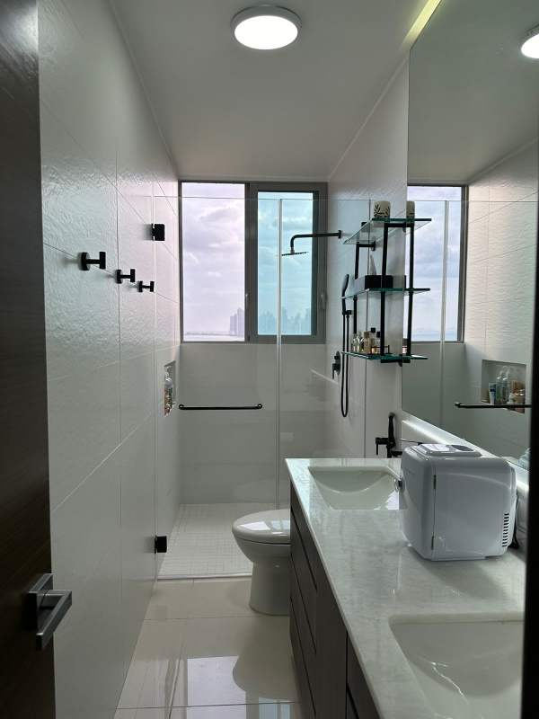 Bathroom with double vanity, glass walk-in shower PH Bali Costa del Este Panama