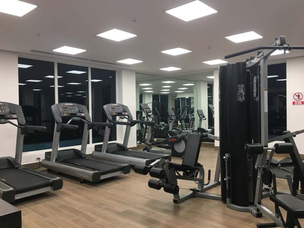 Luxury infinity pool area at PH Castellmare overlooking city skyline Costa del Este Panama