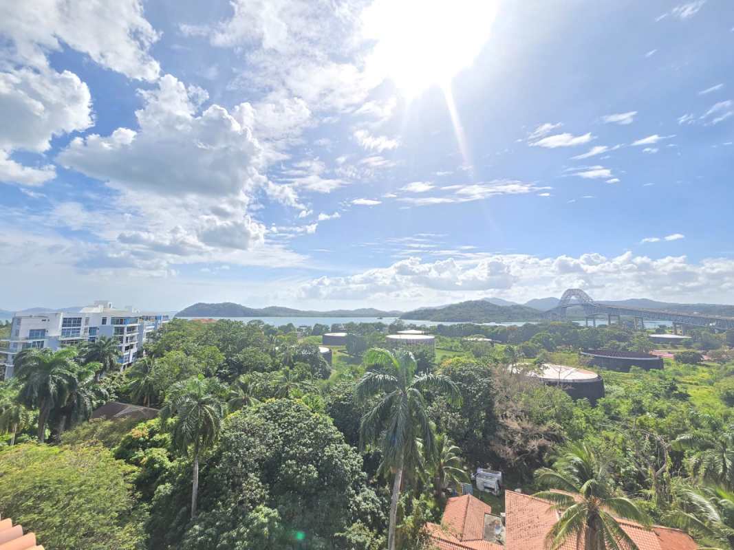 Bathroom with glass shower, modern vanity and tile at Amador Heights Panama