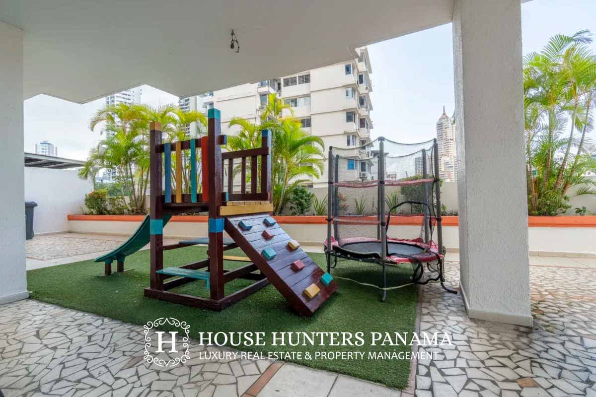 Spacious living dining area with city view windows PH El Cangrejo Panama City