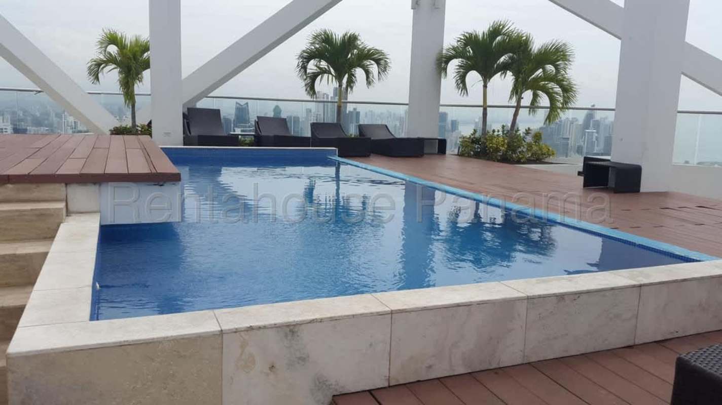 Open living room with balcony and oceanfront views in luxury Rivage Tower Panama