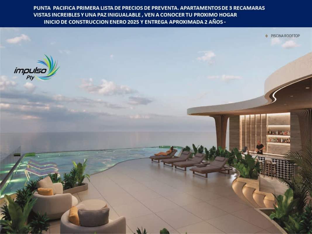 Contemporary living room with ocean views, open layout PH Allure Punta Pacifica Panama