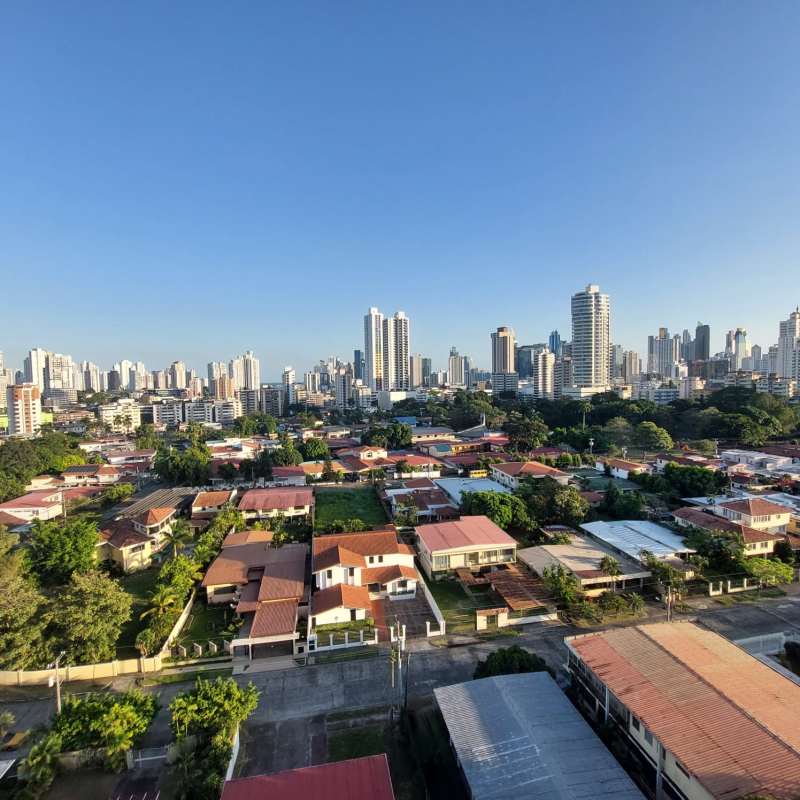 Aerial city view near PH Sky Park with high-rises and houses in El Carmen Panama City
