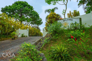 Secure gated entrance with landscaped gardens at The Tropical Place community Bugaba Chiriquí Panama