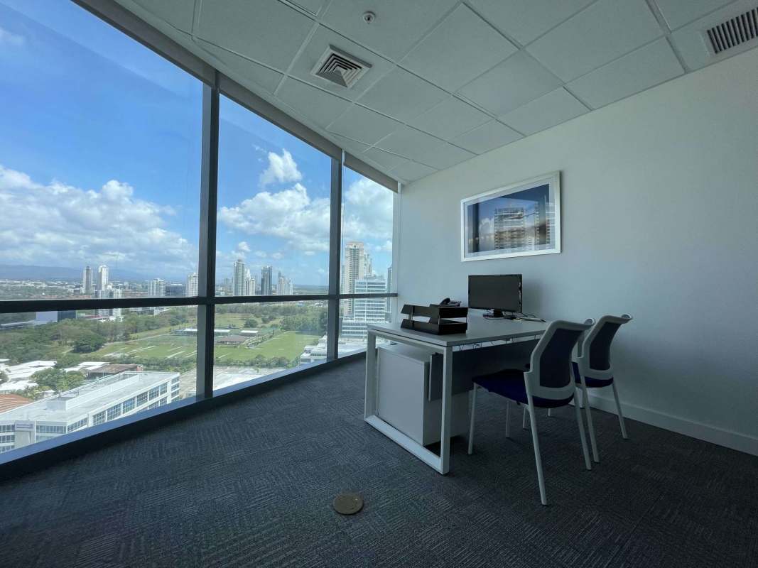 Professional reception lobby of move-in ready office Costa del Este Panama