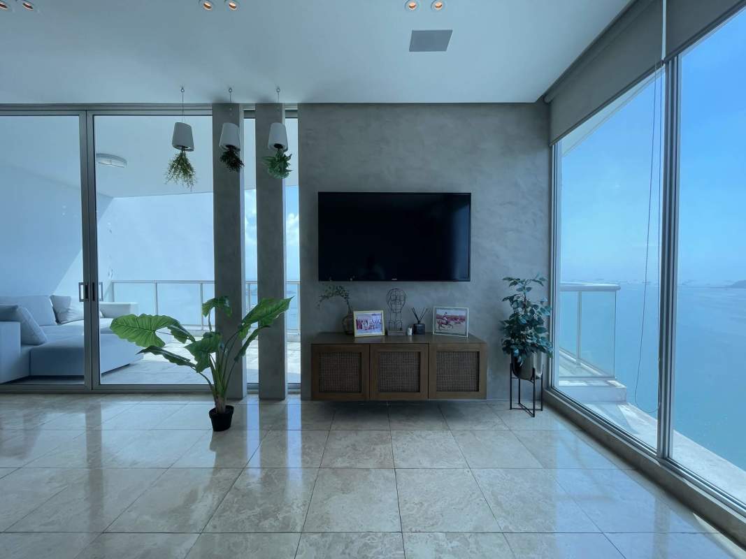 Elegant master bedroom ocean views luxury apartment Sky Residences Panama City