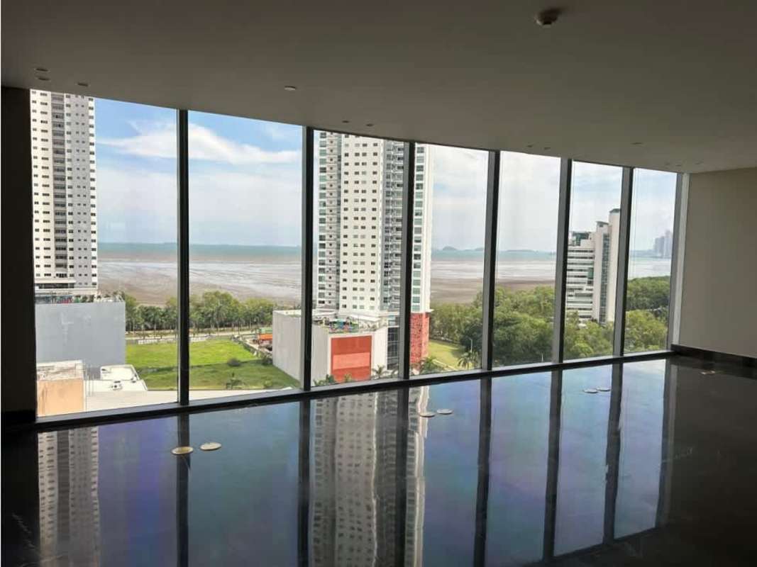 Modern corporate office with panoramic windows offering Costa del Este city view