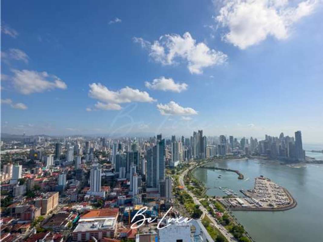 View of marina waterfront and skyscrapers in Panama City from Rivage