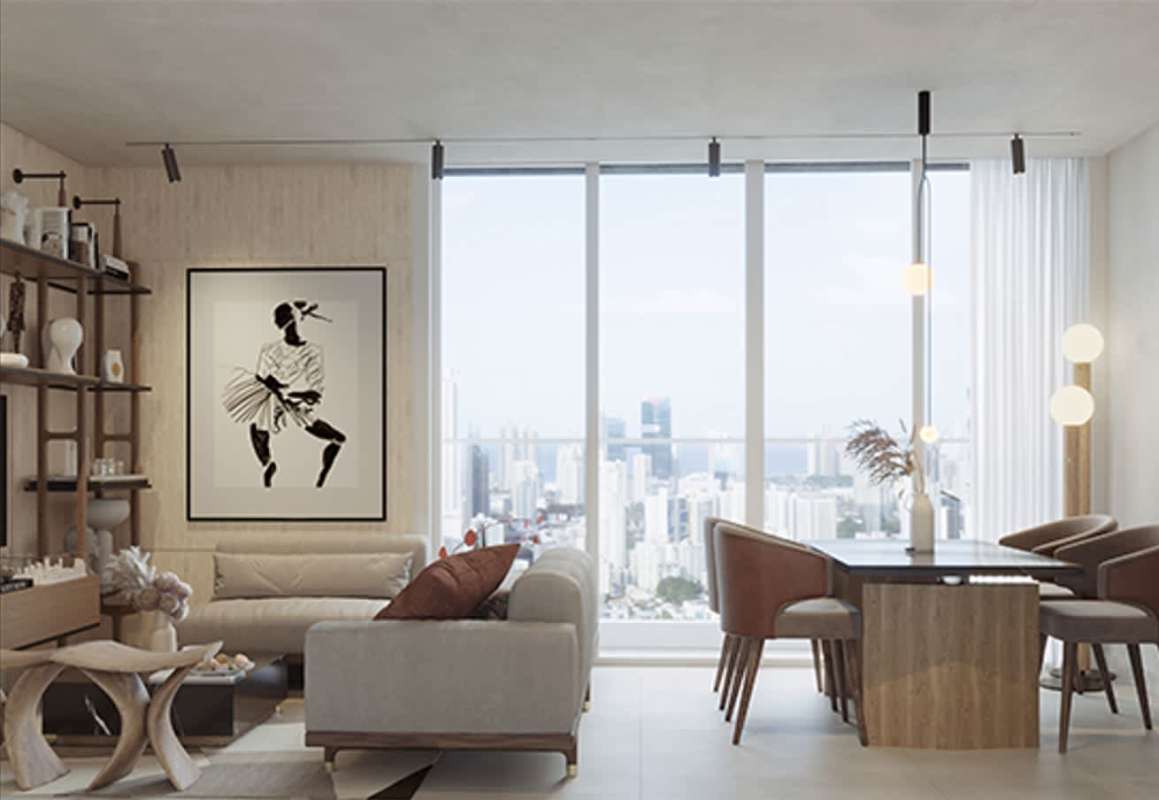 Living room with floor-to-ceiling windows and dining overlooking ocean view Coco del Mar