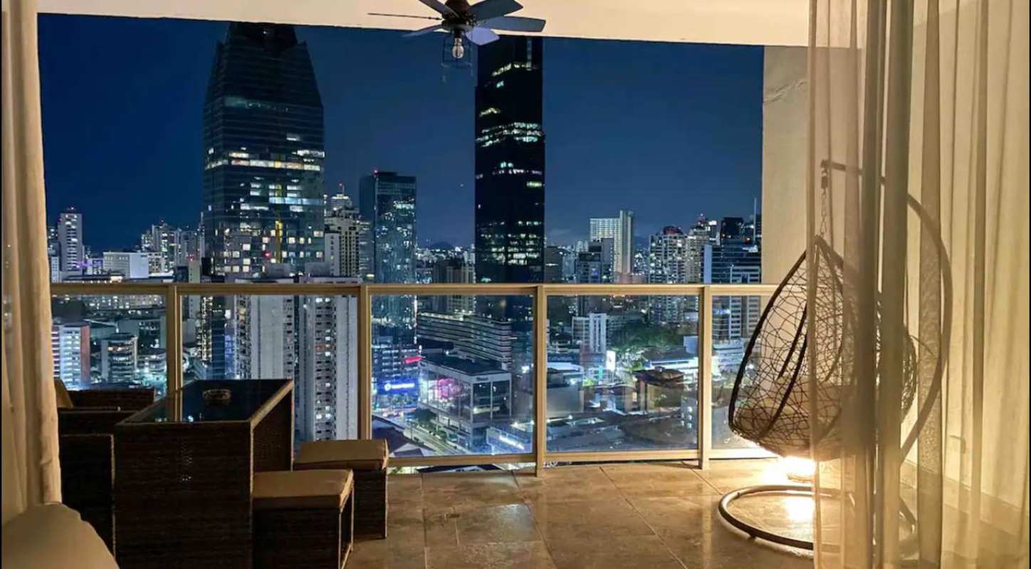 Terrace balcony overlooking Panama City skyline PH YOO Panama luxury condo