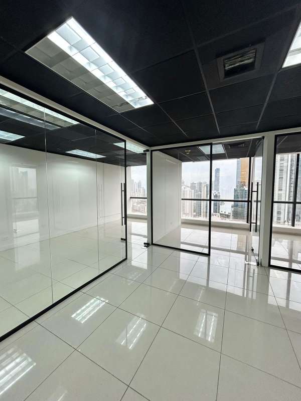 Private workspace with glass partitions in Torre Banco General Panama City