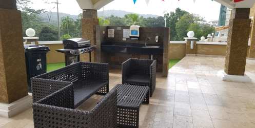 Covered outdoor BBQ lounge patio area Tucán Country Club community in Panama