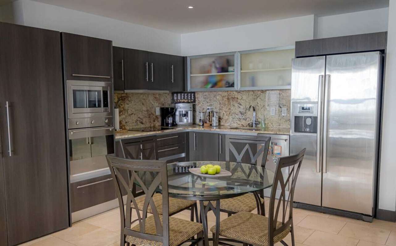 Granite kitchen with stainless appliances oceanfront condo The Ocean Club Punta Pacifica Panama