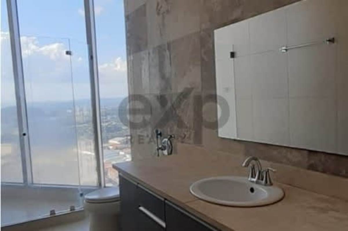 Stylish bathroom with city skyline view large window and modern fixtures PH BICSA Panama