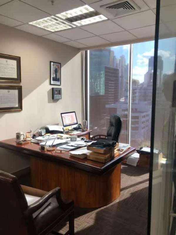 Modern executive office with city skyline view, glass windows, in Office One Tower Obarrio Panama