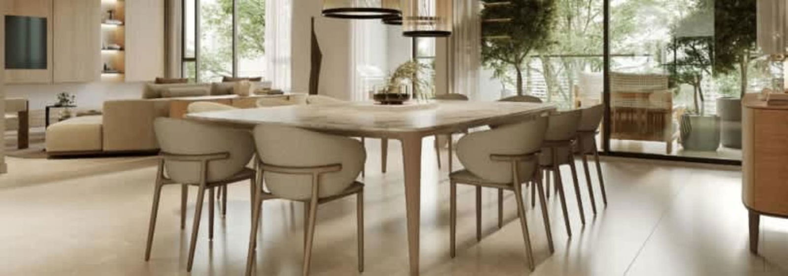 Open-plan living dining room natural light balcony views PH Paramount Costa del Este Panama