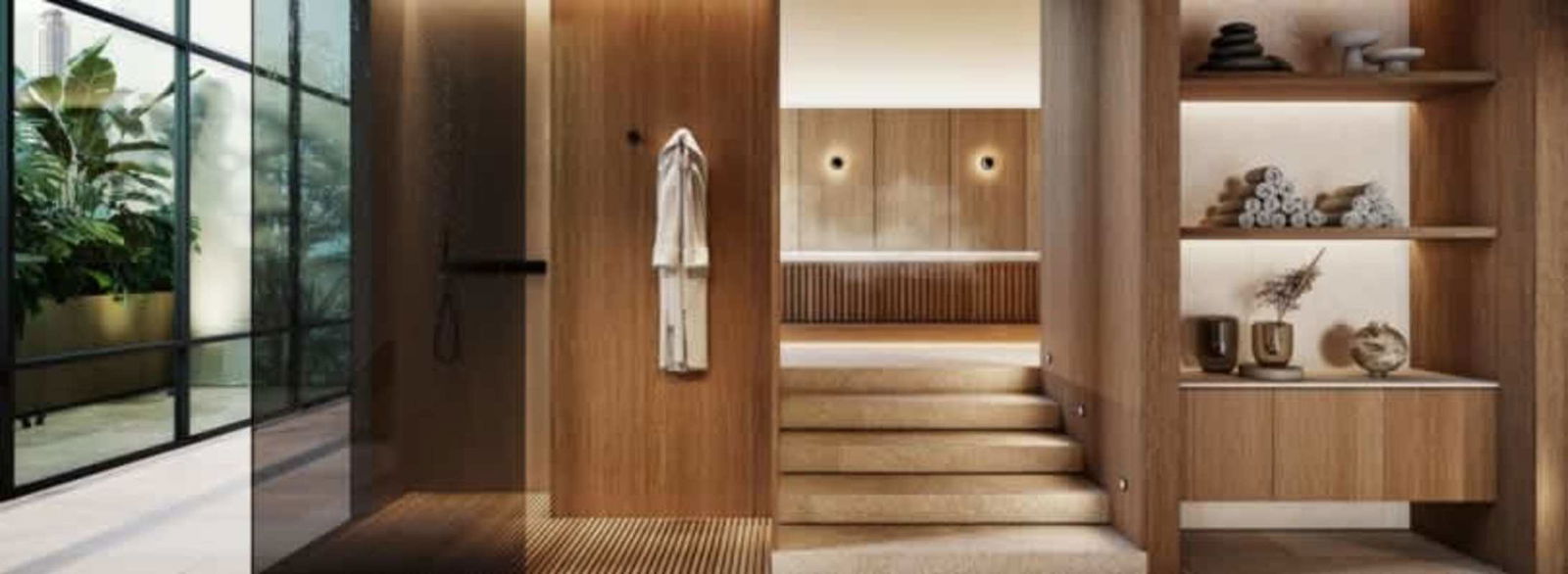 Modern minimalist spa sauna green wall PH Paramount luxury condo Panama