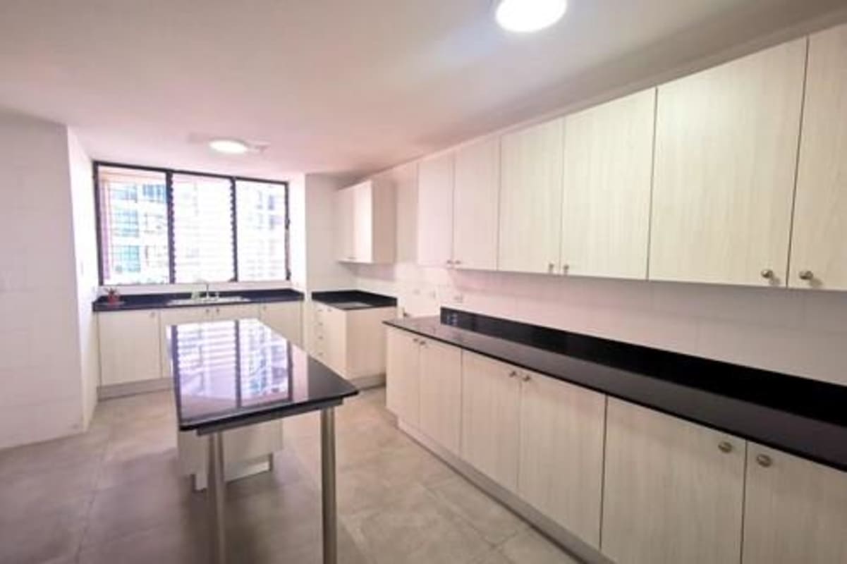 Contemporary bathroom with granite vanity, large mirror and glass shower PH Costa del Mar Panama