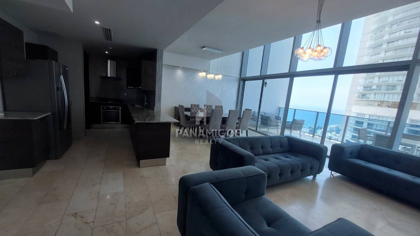 Modern bathroom with walk-in shower granite vanity Grand Tower Punta Pacífica Panama